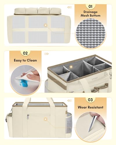 Ytonet Extra Large Cleaning Caddy Bag with Detachable Apron, Cleaning Tote - color: Apricot