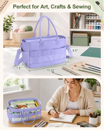 Marscamd Craft Organizer Tote Bag, Art Supply Caddy, Purple - color: Purple