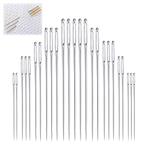 Large Eye Sewing Needles, Embroidery Needles, Stainless Steel, 25 Pieces Sharp Needles with Wooden Needle Case Carving Pattern - style: Contemporary
