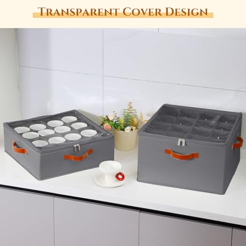 Foyego Cup and Mug Storage Box, Grey - color: Gray, size: 15.7"L x 15.7"W x 6"H