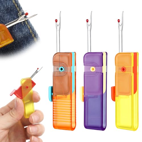 3 PCS Seam Rippers for Sewing, Folding Seam Rippers 3 Color Portable Folding Thread Stitch Remover Tool Mini Clothes Tag Remover for Sewing Crafting Removing Embroidery Hems and Seams
