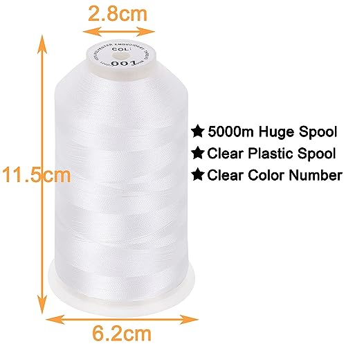 New brothread 2 Huge Spools Embroidery Machine Thread -White - color: White-001