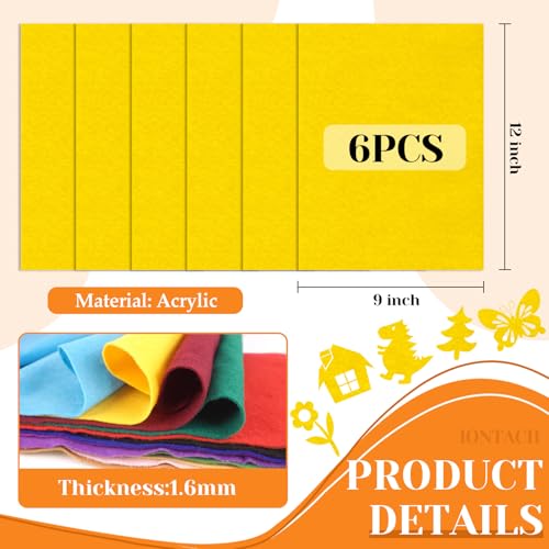 IONTACH 9" X 12" Soft Felt Sheets 1.6mm Thick (6 Packs, Gold Yellow) - color: Gold Yellow