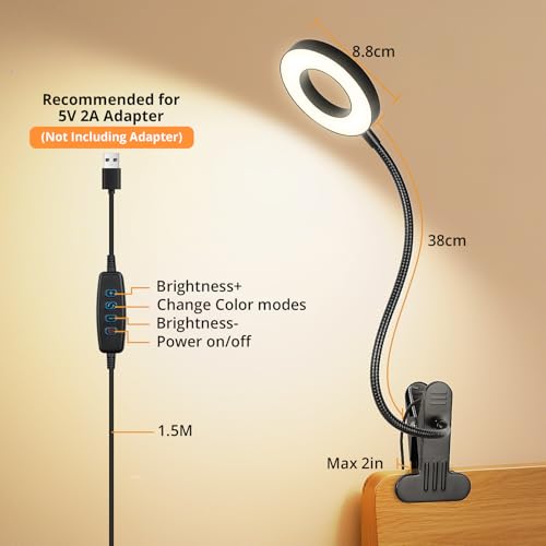 Woputne Desk Lamp Clip on Light for Bed Book Reading (Black) - size: Black-1 Piece-Standard-Classic