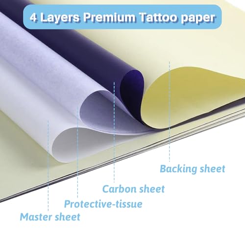 Tattoo Transfer Paper 50 Sheets, Thermal Stencil Paper for Tattooing, A4 Size 4 Layers Carbon DIY Stencil Tracing Paper, Combofix Tattoo Supplies for Studios & Beginners - size: 50Pcs