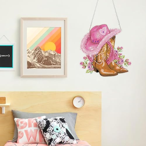 ZeeLionArt Hanging Diamonds Art kit for Adult,Pink Boots Pendant Diamonds Painting Art Kit,7.6x7.6inch Acrylic Diamonds Painting Board Kit Ornament, Special Crystal Diamond Hanging Ornament - color: DP02628