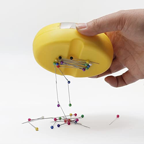 YEQIN Magnetic Sewing Pincushion with 15 Plastic Head Pins, Magnetic Pins Holder for Sewing Quilting, Pins, Paper Clips, Screws (Yellow) - color: Yellow