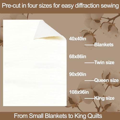 Natural Cotton Batting for Quilting Sewing Crafting & DIY Projects (68"x86", 150g/m² Lightweigh), Batting for Quilts - size: 68 x 86 Inch
