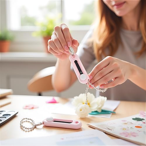 2Pcs Pink Keychain Scissors,Folding Scissors,Safe Portable Travel,Foldable Telescopic Cutter Pocket,Mini Scissor with Keychain for Cutting, Scrapbooking Crafting, Cutting Tools