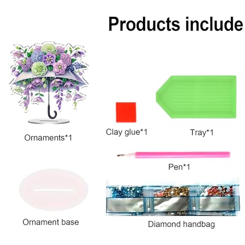 POETRYDRAW DIY Diamond Art Ornament Desktop Kit Umbrella Flower, Stand Up Acrylic Diamonds Painting Ornament for Adults, 5D Special Diamond Gem Craft Tabletop Placement Board Kit - color: Umbrella Flower