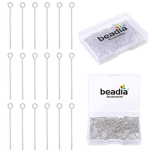 BEADIA Platinum Plated Open Eye Pins Non Tarnish 20mm 200pcs for Jewelry Making Findings - color: Open Eye Pins Platinum, size: 20x0.7mm