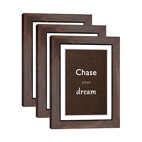 5x7 Walnut Picture Frame Set of 3 with Real Glass for Pictures 4x6 with Mat or 5x7 Without Mat, Wall or Tabletop Gallery Photo Frames - color: Walnut, size: 5x7(set of 3)