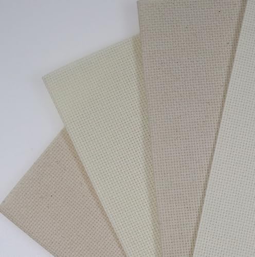 KCS 4/6 pc of 12" x 18" 30cmx45cm 16CT Counted Cotton Aida Cloth Cross Stitch Fabric (Cream+Oatmeal, 4 pc) - color: Cream+oatmeal, size: 4 pc