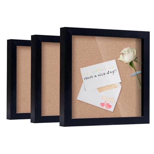 Muzilife 8x8 Shadow Box 3D Picture Frames, Wood, Real Glass, Black, 3 Pack - color: 3 Pcs 8x8-black