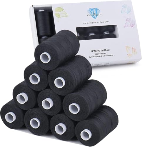 Simthread All Purpose Sewing Thread, 10 Spool 1000 Yards Each Bobbin Polyester Thread for Sewing, Handy Polyester Sewing Threads for Sewing Machine - (Black Series) - color: black series