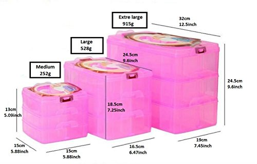 Kamay's 3-Tier Transparent Stackable Adjustable Compartment Slot Plastic Craft Storage Box Organizer Snap-Lock Tray Container 3 Sizes 4 Candy Colors Available (Large 30 Compartment, Red) - color: Large 30 Compartment, Red