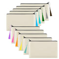 Beige Canvas Zipper Pouch Bulk Makeup Cosmetic Bag with Tassels, 10 Pack