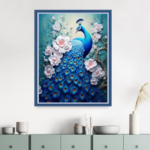 Dimensean Stamped Cross Stitch Kits Full Range of Embroidery Patterns Starter Kits for Beginners Adult DIY Cross Stitches Needlepoint Kits 11CT-Blue Peafowl 16x20 inch - color: Craftpattern41