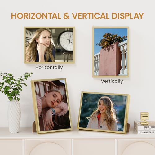 8x11 Aluminum Metal Picture Frame,Tempered Glass Gold Photo Frame 8x11 for Family Photo,Posters,Art,Document to Wall Mount Horizontally or Vertically - size: 8x11
