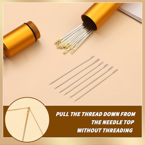 GarfxG Self Threading Needles 40pcs Easy Threading Steel Hand Sewing Needle - style: 40pcs-Gold / Silver Tail