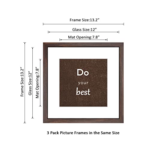 12x12 Walnut Picture Frame Set of 3 for Pictures 8x8 with Mat or 12x12 Without Mat,Wall or Tabletop Gallery Photo Frames with Real Glass - color: Walnut, size: 12x12(set of 3)