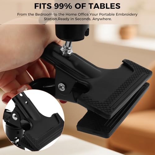 2-in-1 Embroidery Hoop Stand, 360° Rotatable Adjustable Metal Desktop Holder with Clamp, Hands-Free Cross Stitch and Needlepoint Stand for Most Hoops