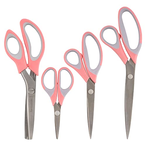 JubileeYarn Titanium Softgrip Scissors Set - Pinking, Sewing, Arts, Crafts, Office - 1 Set of 4 - Pink - color: 4pc Pink, size: 1 Set