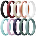 Egnaro Women's Silicone Wedding Ring 2.5mm Wide 1.8mm Thick Rubber Band Set - color: 2-Black, Maroon, Cream Beige, Light Rose Gold, White, Light Green, Light Pink, Dark Blue, Green, Cloudy Green