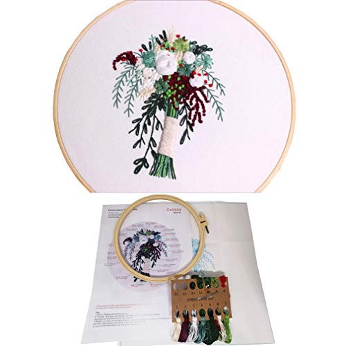 3 Sets Embroidery Starter Kit with Pattern and Instructions,Cross Stitch Beginner Kits with Frame,3 Plastic Embroidery Hoops,3 Embroidery Clothes and Color Threads (3 X Flower Pattern) - color: 3 X flower pattern