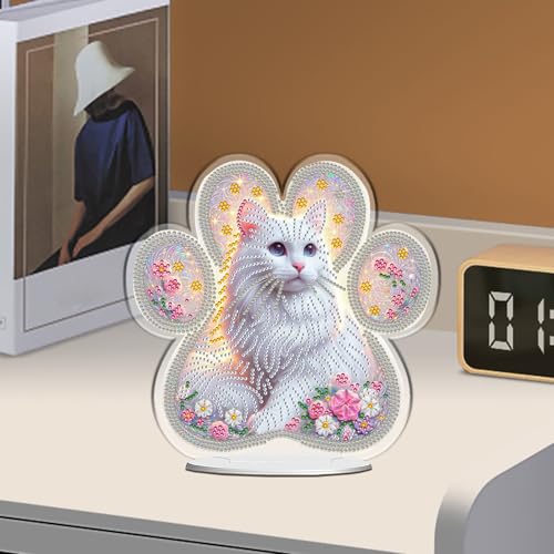 POETRYDRAW Diamond Art Ornament Desktop Kit Cat Flower, Stand Up Diamonds Painting Ornament for Adults, 5D DIY Special Diamond Gem Craft Tabletop Placement Board Kit - color: Cat Flower
