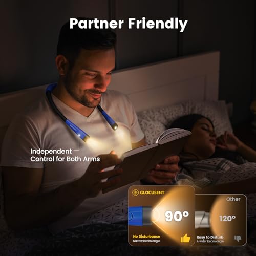 Glocusent Reading Light,Blue Neck Light,80-hr Rechargeable Book Light - color: Blue, size: Standard-Medium