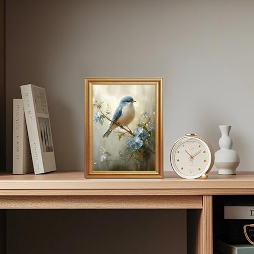 Wojuin Framed Vintage Blue Bird Floral on Branch Canvas Wall Art 8x10 inch - color: Bird, size: 10"L x 8"W
