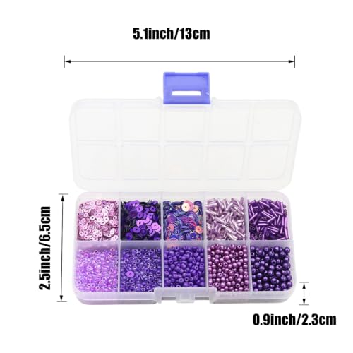 10 Color Small Assorted Glass Seed Beads, Loose Sequins (Purple) - color: Purple