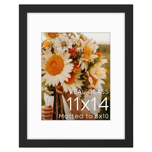 Golden State Art 11x14 Black Picture Frame Mat for 8x10 Real Glass - color: Black, size: 11x14