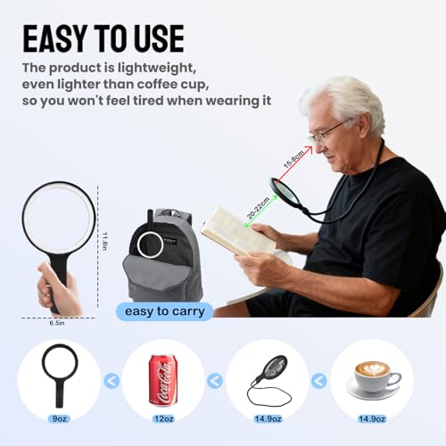 5X Hands-Free Neck Magnifying Glass with Light for Seniors - size: With handles