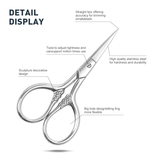 Small Facial Hair Scissors, Stainless steel (silver) Straight Tip - color: Silver