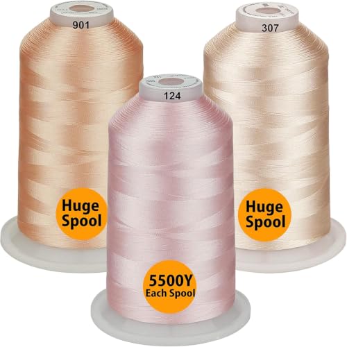 Simthread - 33 Selections - Various Assorted Color Packs of Polyester Embroidery Machine Thread Huge Spool 5500Y for All Purpose Sewing Embroidery Machines - Skin Tone Color - color: 3 Skin Colors
