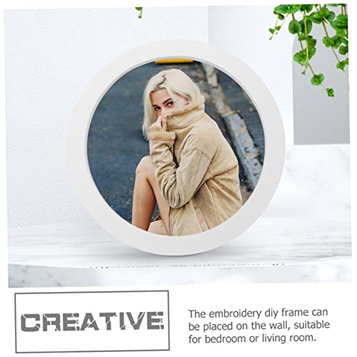 ARTIBETTER 7 Inch Round Embroidery Hoop Frame - White Photo Frame with Acrylic Cover, Wood Display for Cross Stittch Art, Needlepoint, & Wall Decor