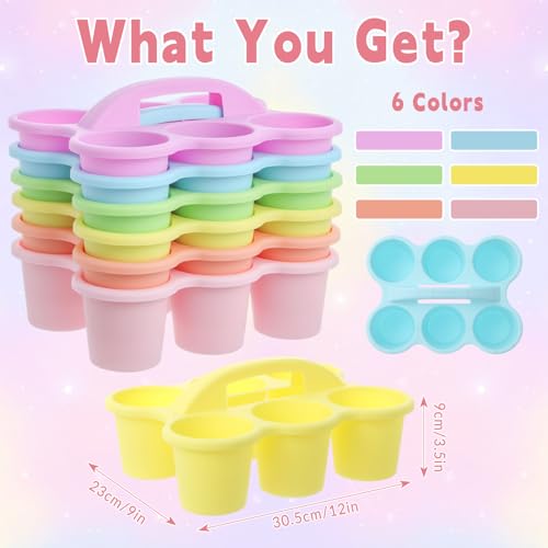 6 Pack Classroom Caddy Organizer with Handle, 6 Compartments, Pastel - color: Pastel