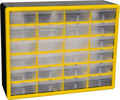 Akro-Mils 24-Drawer Plastic Storage Cabinet, 20"W x 6"D x 16"H, Yellow - color: Yellow, size: 24 Drawer, style: 1 Pack