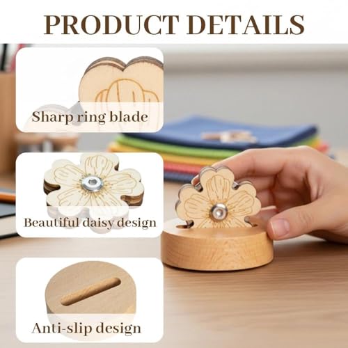 2PCS Flower-Shaped Thread Snip Cutters, Tabletop Wooden Yarn Cutter with Anti-Slip Stand, Ring Rotary Cutting Tool for Sewing, Quilting, Embroidery & Crafting Supplies, Gift for Sewists