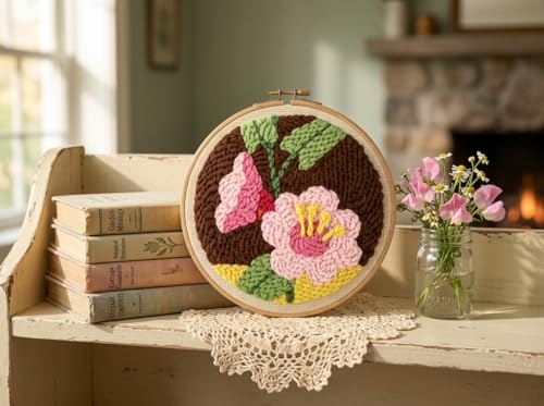 Meoe&heome Punch Needle Kit for Beginners, DIY Embroidery Set with 20+ Patterns(Pink Blossom) - color: Pink Blossom