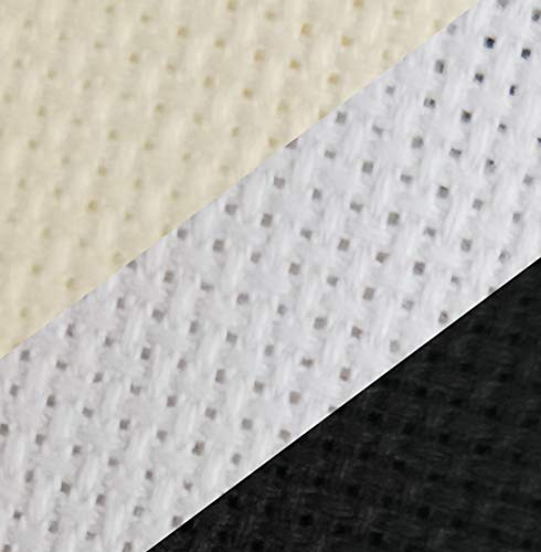 KCS 3 pc of 12" x 18" 18CT Counted Cotton Aida Cloth Cross Stitch Fabric (White+Cream+Black) - color: White+cream+black