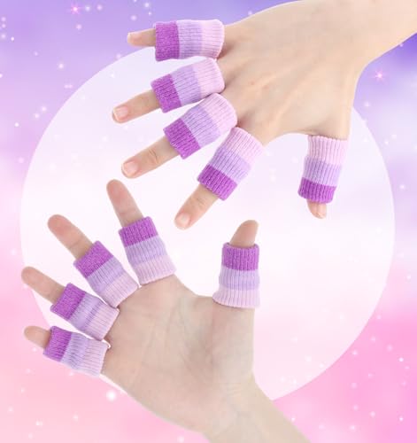 10 Pcs Knitting Finger Protector, 2-Inch Breathable Compression Crochet Finger Guard for Knitting & Writing Cushioned Fingers Covers for Pain Relief (Purple)