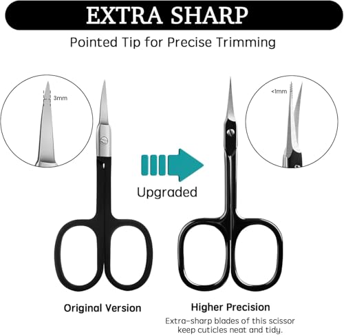 Professional Cuticle Scissors Extra Fine for Women and Men, Upgraded Curved Precise Pointed Tip Grooming Scissors for Trimming Eyebrow, Eyelash, Trim Nail and Dry Skin (Black)