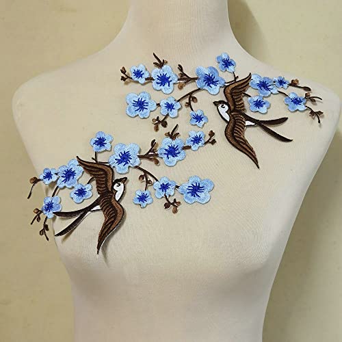 1pair Quince Sakura Flower Embroidery Iron On Applique Patches (Blue H) - color: Blue H