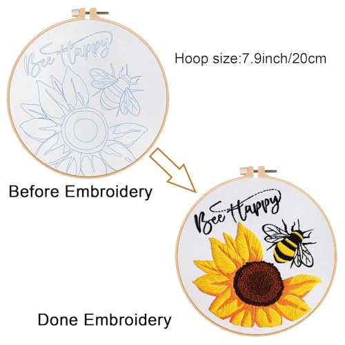 Louise Maelys Sunflower Bee Embroidery Kit for Beginners Gift DIY Set - color: Bee Happy