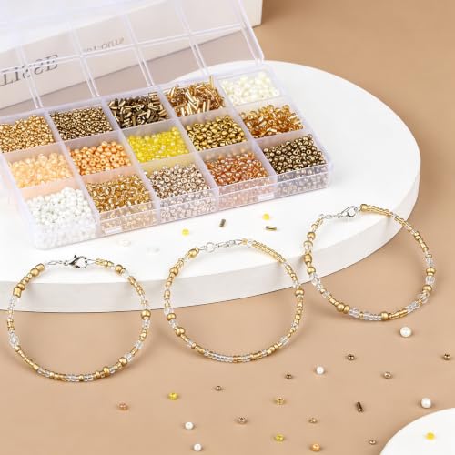 Gold Seed Beads for Jewelry Making Glass Bugle Beads for DIY Craft - color: Gold