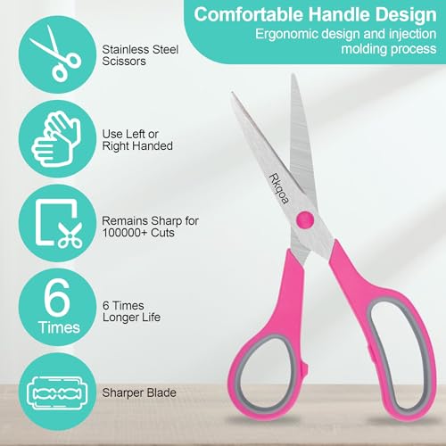 Black 6 Scissors Pack, Rkqoa 8" All Purpose Sharp Scissor for Everyday Use - color: Black 6 Pack