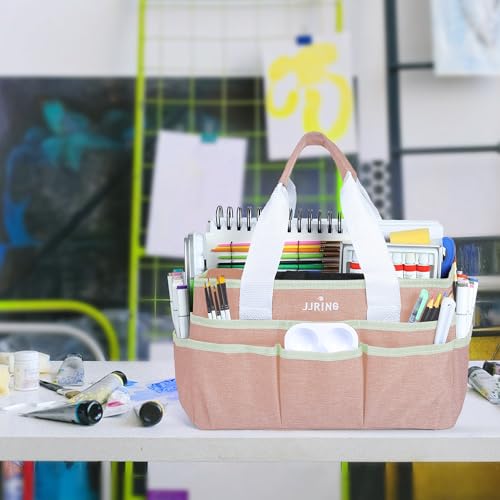 JJRING Craft Organizer Tote Bag Art Storage Caddy Bluish Beige - color: Beige, size: Small